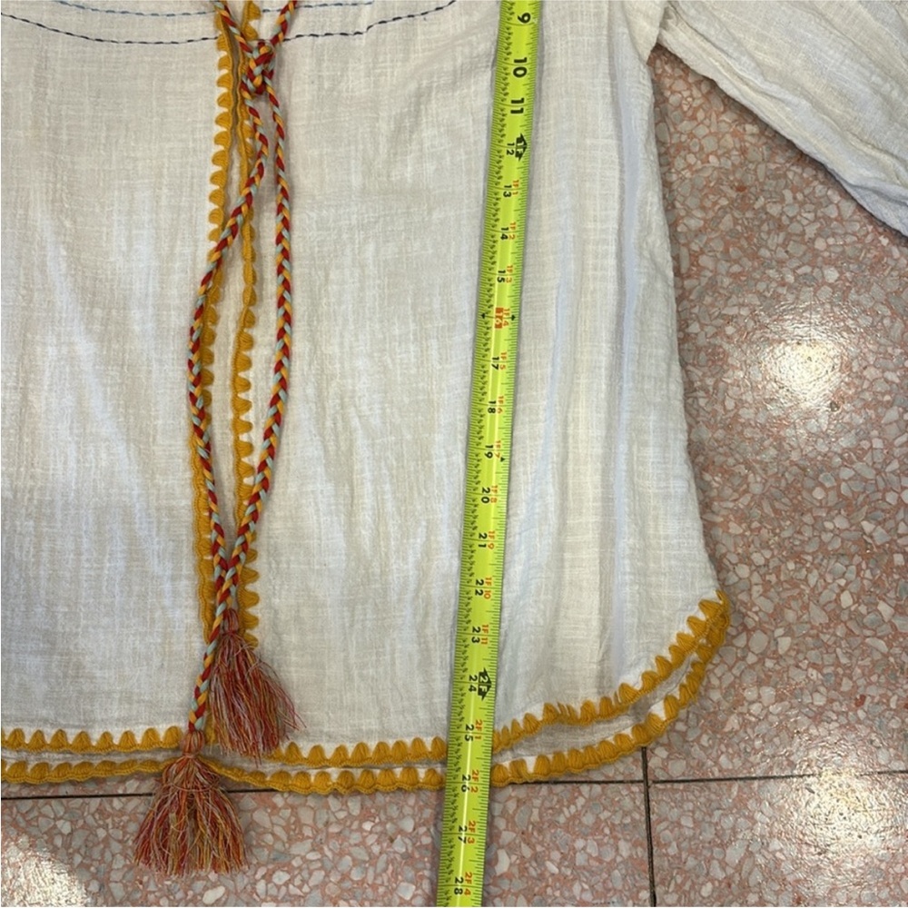 Ali miles boho peasant top. Embroidered detail on sleeves and tassel ties SZ M - Picture 11 of 12